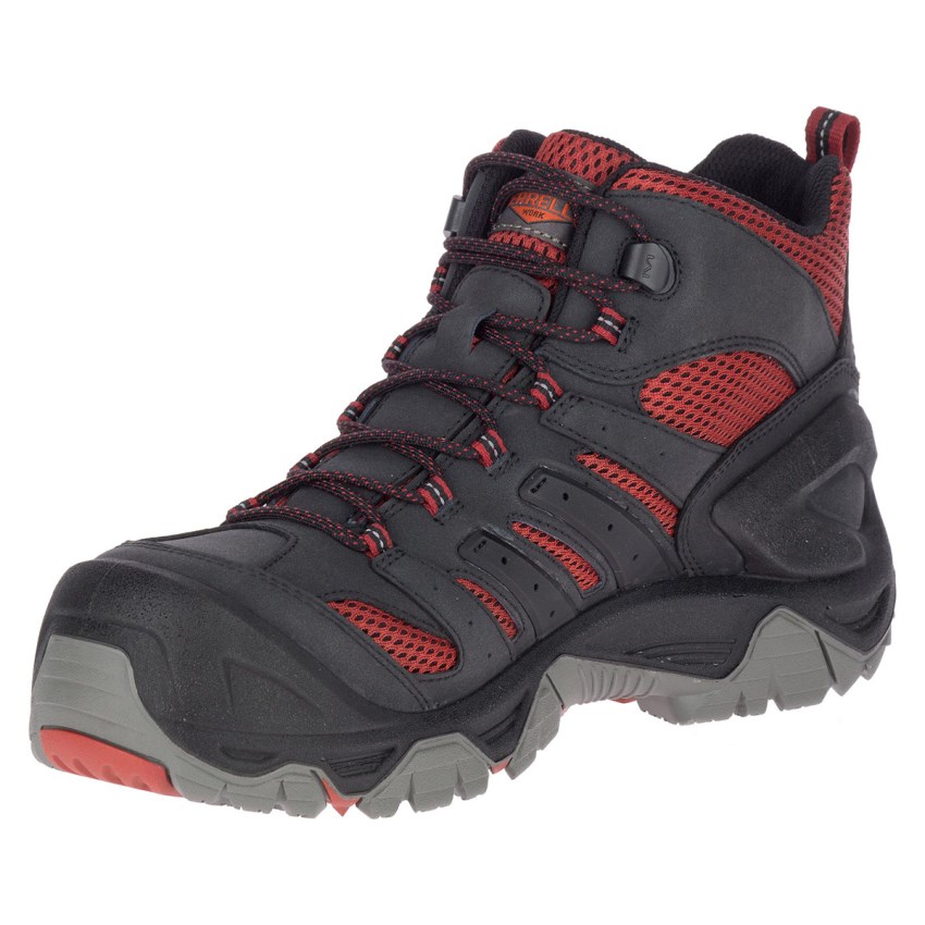 Bottes de Securite Merrell Strongfield Mid Waterproof Comp Toe Noir/Rouge Homme | N.J.MIHT